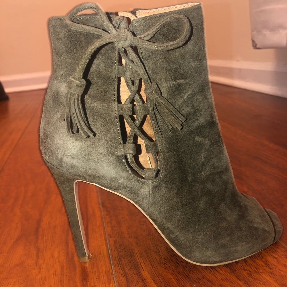 Green suede booties